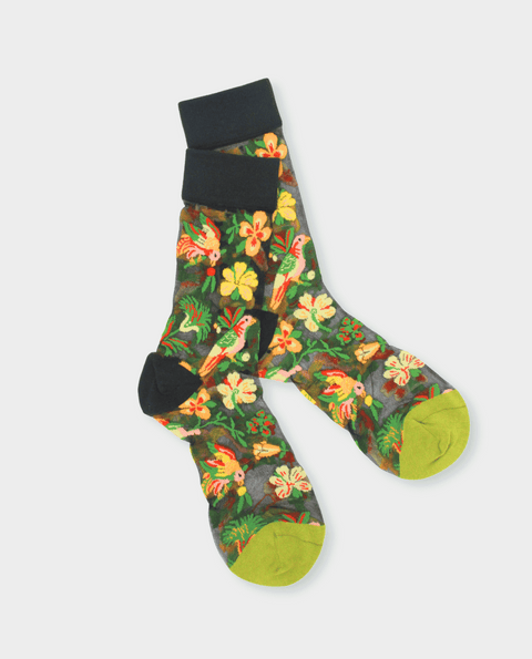 Transparente Socken | Fußtapete - Grün mit Vögeln