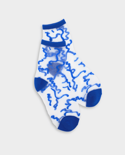 Transparente Socken | Fußtapete - Blaues Lametta