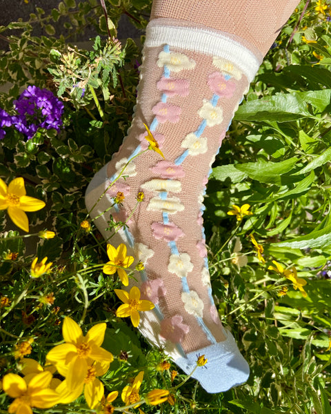 Transparente Socken | Fußtapete - Pastellblümchen